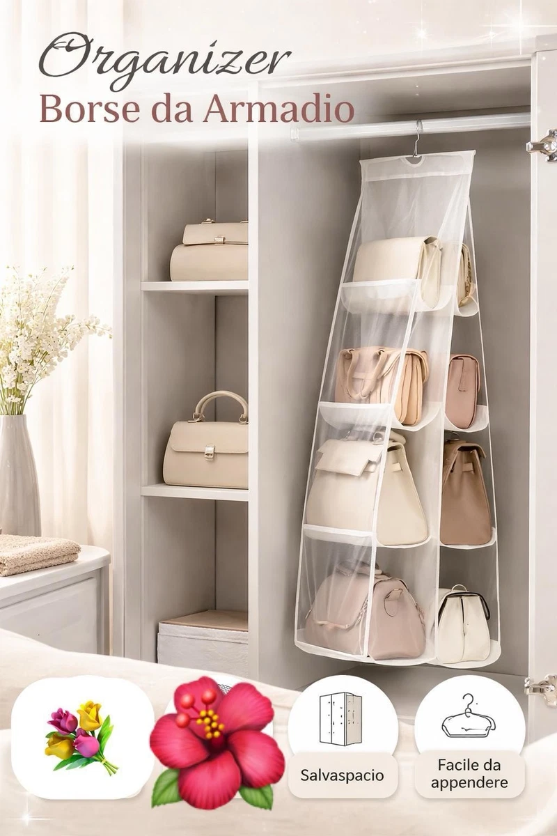 Famitree 12 ganci per borse in acrilico per armadio, organizer