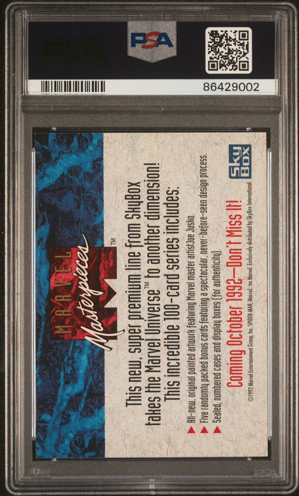 1992 Marvel Masterpieces PROMO Spiderman PSA 8 Jusko AUTO 10 POP 9 None Higher!  view 2