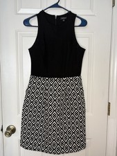 Lucky Brand Dress Sleeveless Black / White Jacquard Skirt Geometric Size 4 Read