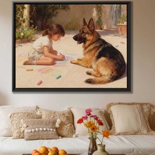 Pastel Painting Dog German Shepherd Canvas Print Living Room Decor Animal Art