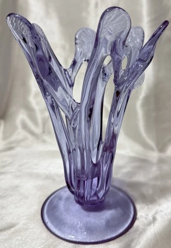 Vintage Murano Art Glass Deco Alexandrite Purple/Blue Jack-In-The-Pulpit Vase 7”
