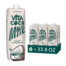 Vita Coco Organic Coconut Milk, Dairy Free, Unsweetened, 33.8 oz Pack of 6