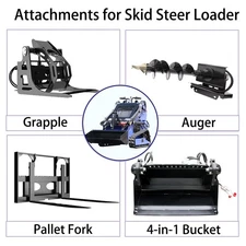 Skid Steer Loader Attachments with 4-in-1 Bucket Auger Drill Grapple Pallet Fork