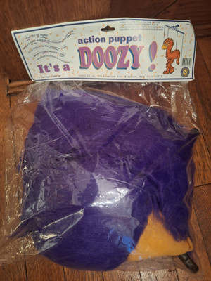 New Vintage 90 s Doozy Bird Marionette Walking String Puppet Purple Fuzzy Plush