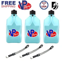 VP Racing 3 Pack Sky Blue 5.5 Gallon Square Utility Jugs + 3 Deluxe Fill Hoses