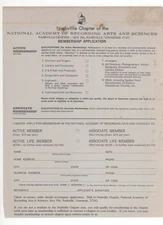 70s National Academy of Recording Arts & Sciences Application, Nashville Chptr