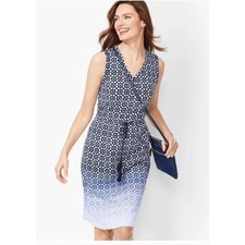 T by Talbots Ombre Dress Blue Cinch Waist Tassel Belt Sleeveless Size 3X