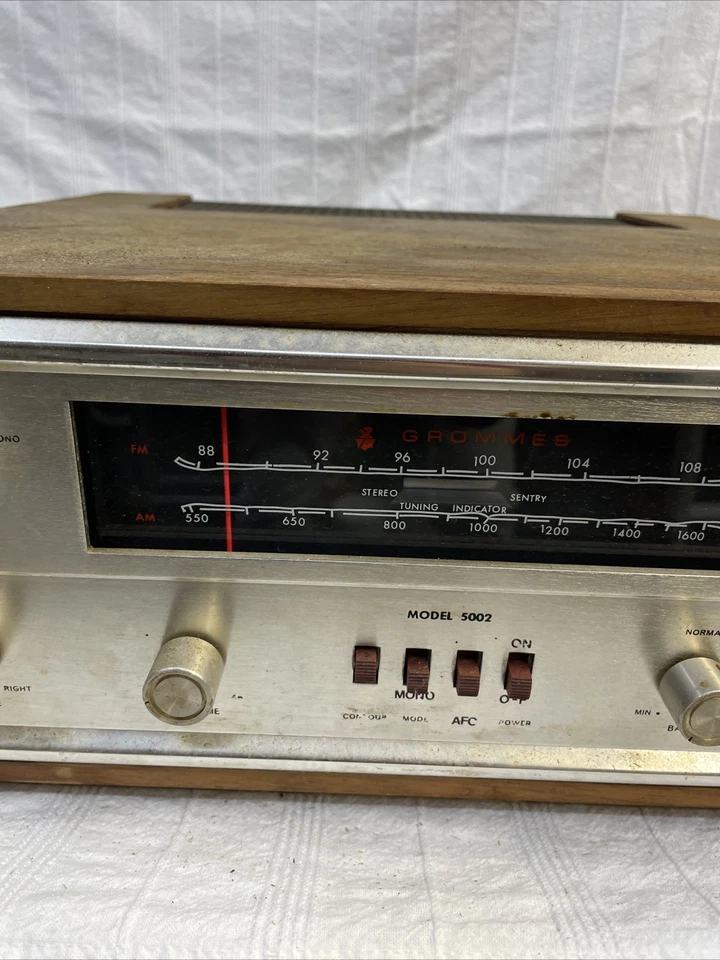 Amplificador integrado de tubo Grommes 5002 vintage cara plateada madera alta fidelidad audio raro Foto 3 de 4