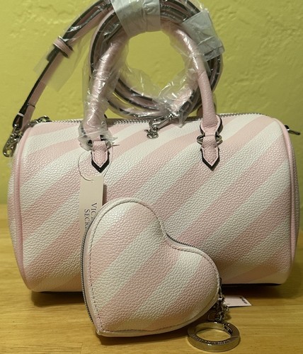 Ships ASAP! Victorias Secret Pink Mini Duffle Crossbody & Heart Pouch Keychain - Picture 2 of 3