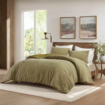 Lyon 3-Piece Green Cotton Full/Queen Waffle Washed Comforter Set