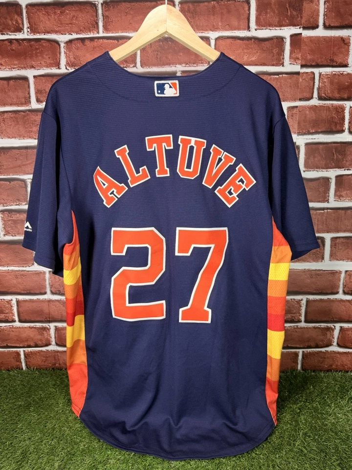 Houston Astros Jose Altuve #27 Jersey Majestic L/XL MLB Navy Orange Rainbow 2018 - Image 2 of 4