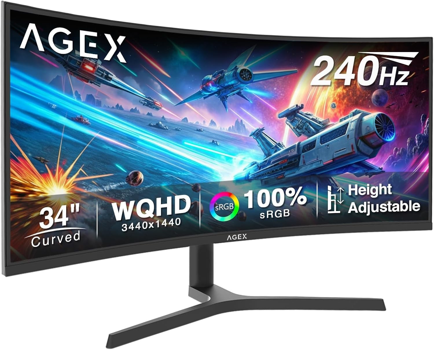 34 Inch Ultrawide Curved 3440x1440 WQHD 240HZ, Gaming Monitor, 1ms, 21:9 Curved