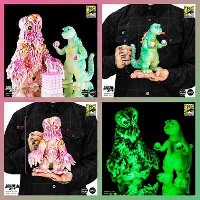 MONDO Godzilla & Hedorah GLOW DARK Soft Vinyl CHERRY BLOSSOM FIGURES Set SDCC 25