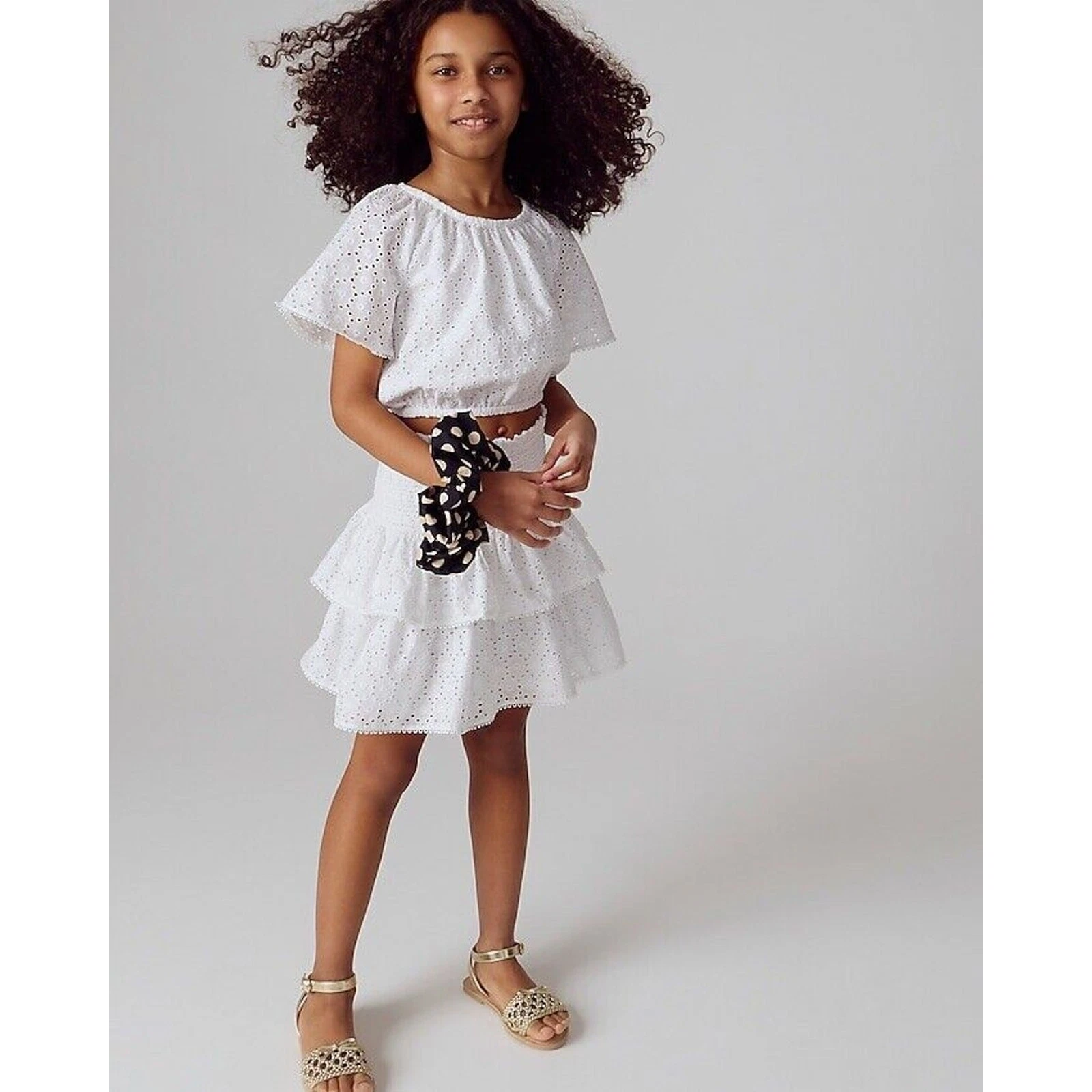 Crewcuts Girls Skirt Top 12-14 Year XL Eyelet Smocked Gathered White Outfit $144