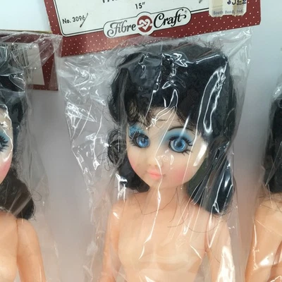 Vintage Fibre-Craft 15" Fashion Doll Black Hair Blue Blinking Eyes 3096 Lot of 3 - Image 1 of 4