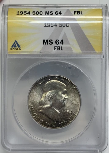 1954 Franklin Half Dollar - 90% Silver ANACS MS64 FBL