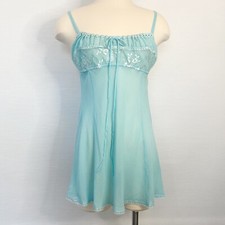 Y2K Victoria  s Secret SILK Chiffon Milkmaid Aqua Babydoll Slip Dress Chemise NWT