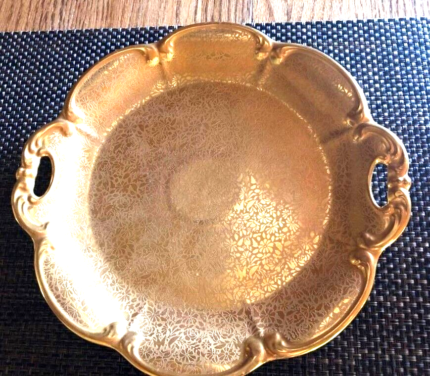 VINTAGE WHEELING DECORATING Co. 24K GOLD ENCRUSTED SERVING PLATE MFG 107 RARE! eBay