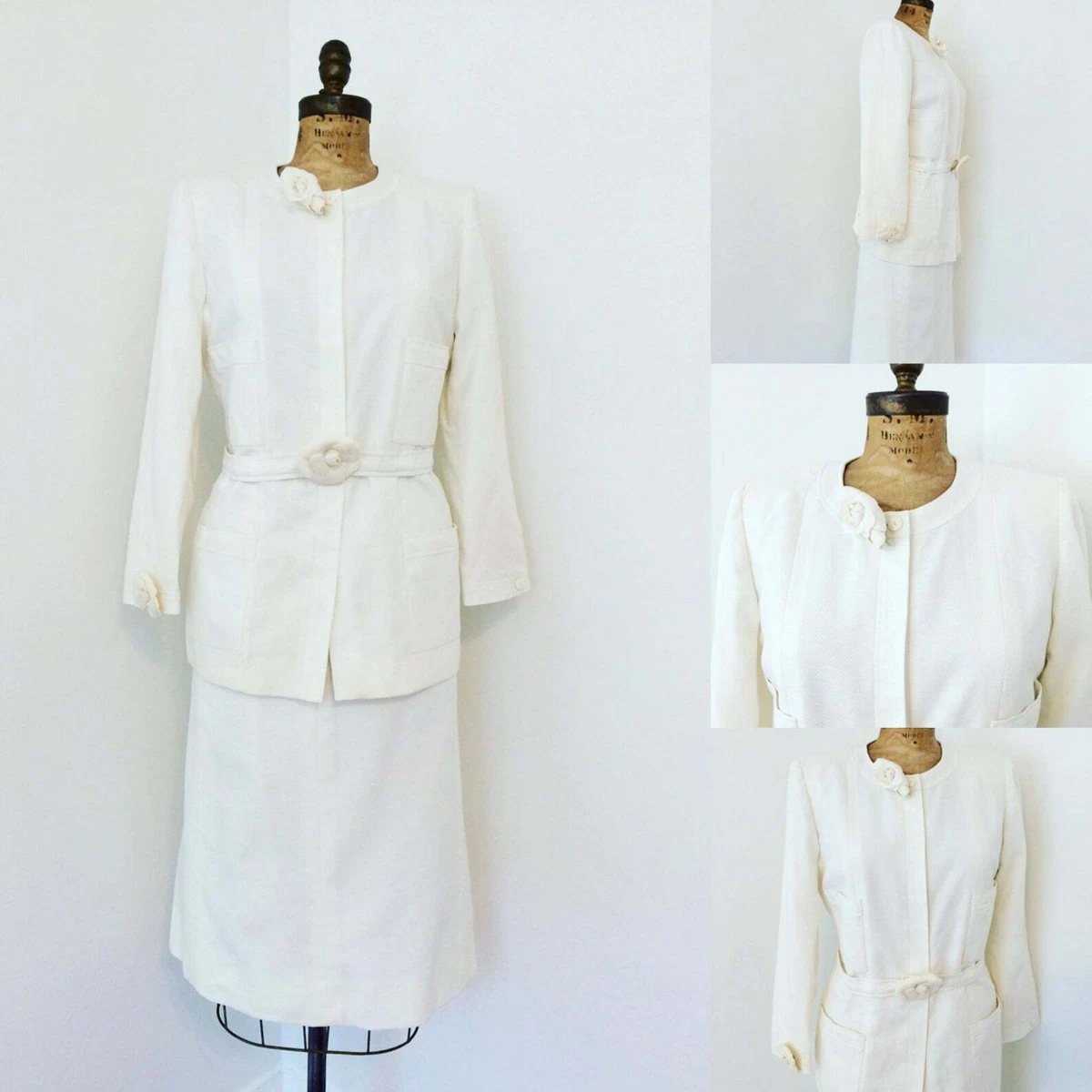 Chanel Vintage Suit 1980's Chanel White with Iconic Flower