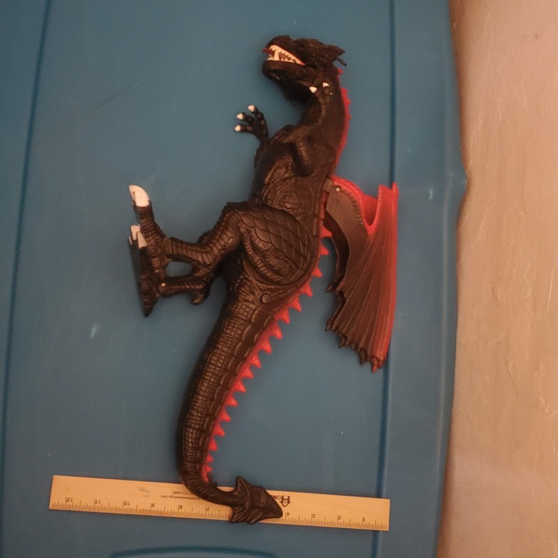 Large Dragon Toy Black And Red 12" Tall Plastic Used To Walk & Roar Fix Him?