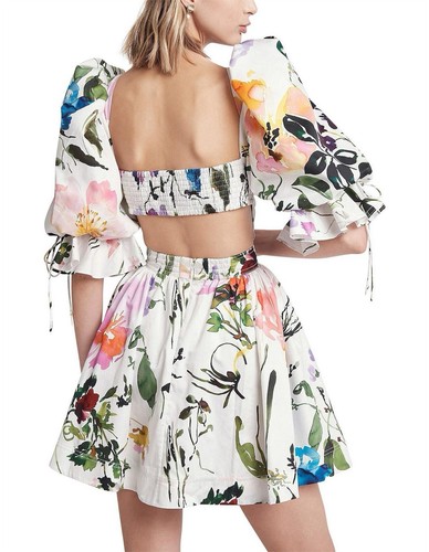 AJE Drift Dress Size AUS 10 / US 6 Botanic Floral Puff Sleeve Mini White BNWT - Picture 5 of 8