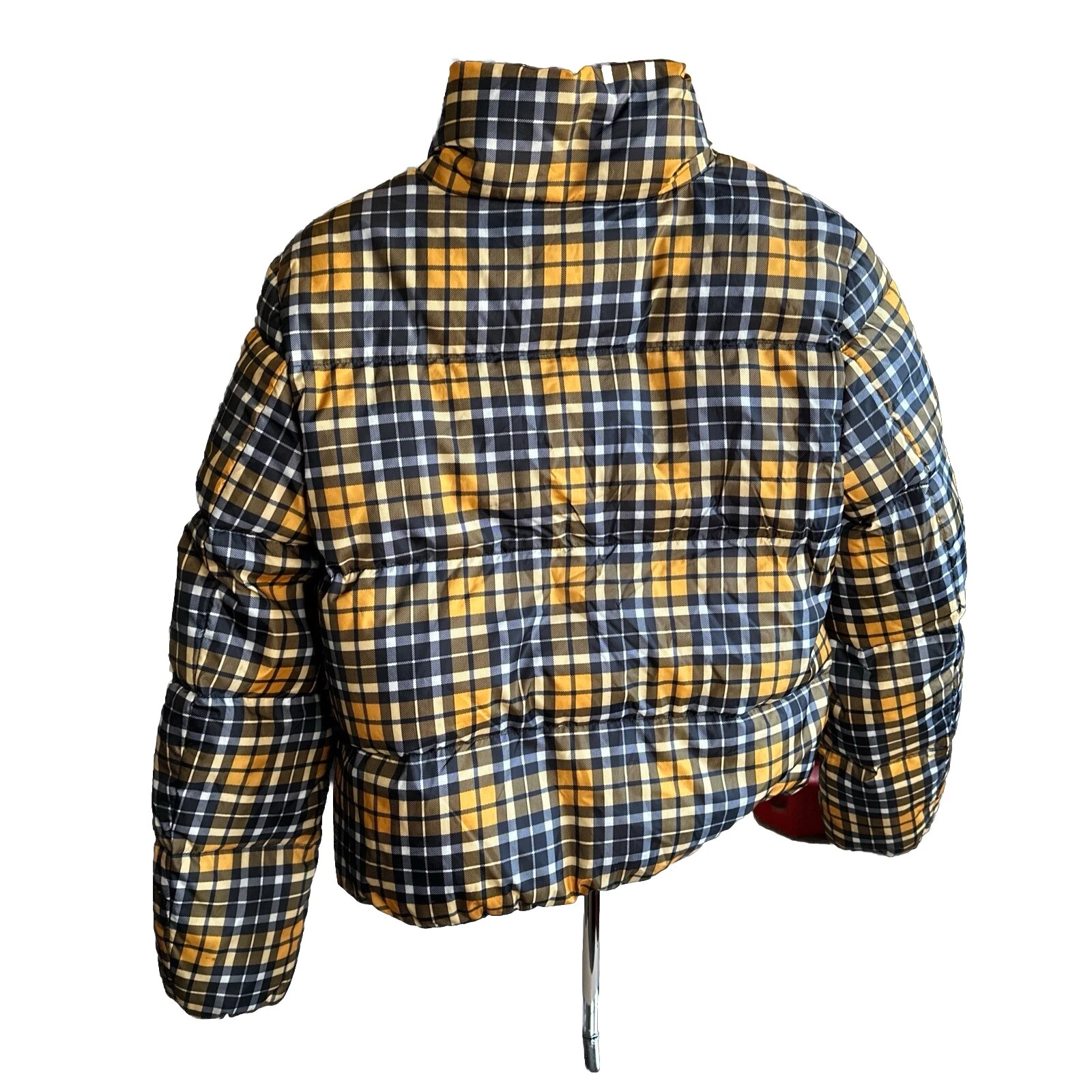 Giacca imbottita Michael Kors gialla a quadri imbottita taglia media senza cappuccio