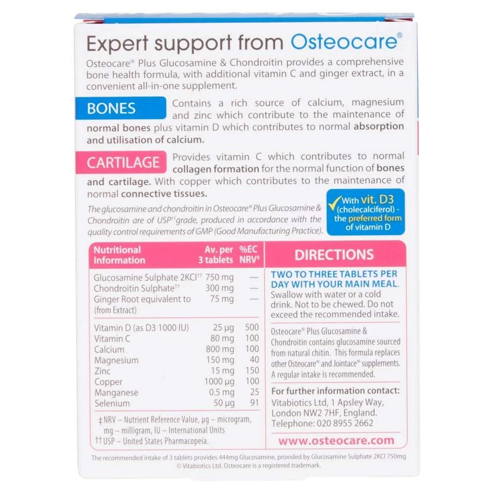 Vitabiotics Osteocare Plus Glucosamina y Condroitina - 60 Comprimidos Foto 2 de 4