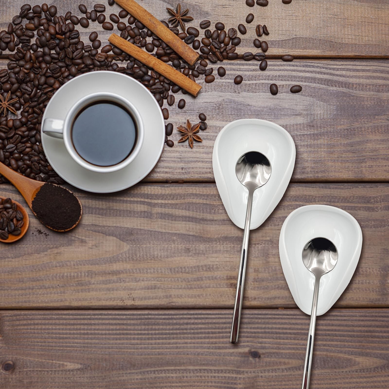 KWAGOCAR 4 Pcs Coffee Spoon Rest and Spoon Ceramic Coffee Spoon Rest Mini Cof...
