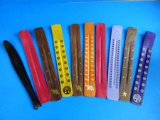 10 INCH Wood Incense Burner Ash Catcher Stick Brass inlay (10 PC Mixed Lot) NEW