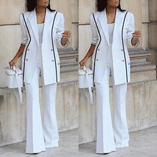 Business Women Suits Peak Lapel Double Breasted Casual Flared Trousers Street