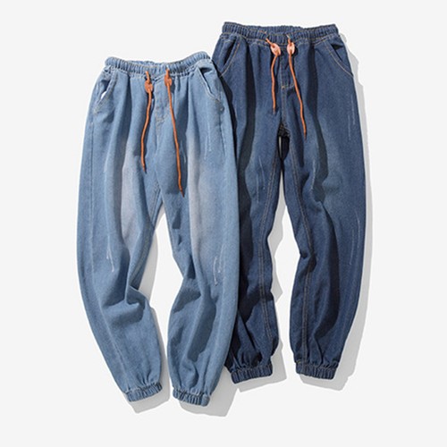 Pantalones de mezclilla informales de 9 puntos con cordones talla grande originales de calle para hombre - Imagen 12 de 19