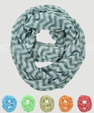 Wide Chevron Print Block Circle Loop Wrap Infinity Scarf Multi Color White Soft