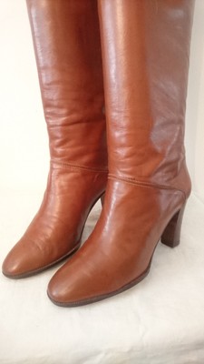 Bottes Vintage Pollini 1985 En Cuir Doré-fauve - Taille 36.5 EU - Talon 7+ Cm