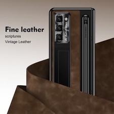Fr Galaxy Z Fold 7 6 5 4 Hinge/Screen Protector Kickstand Leather Case w/ Stylus