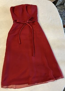 Women’s Red Bridesmaid Cocktail Dress Strapless Ties At Waist Size XS