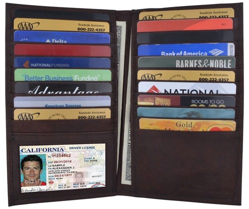 RFID Blocking Leather Checkbook Cove Secretary Tall Wallet 19 Card Holder - Picture 3 of 29