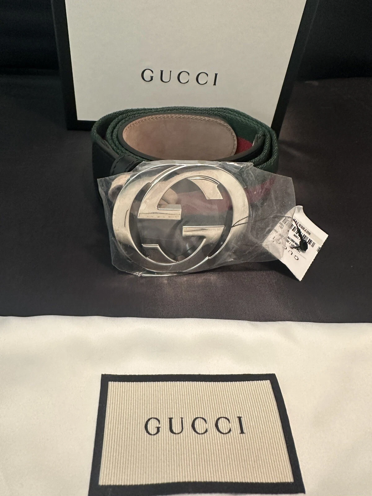 Véritable ceinture Gucci vert rouge toile taille 100 boucle argentée ! Neuf