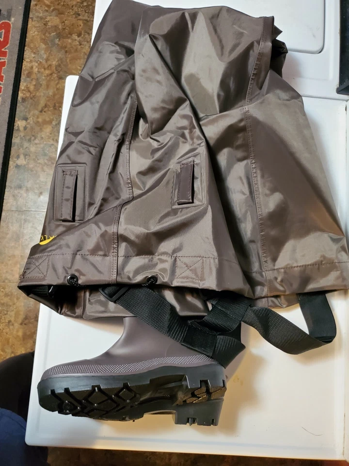 Vadeadores de pecho alto Mountak para hombre con botas, lona duradera para hombre talla 9 marrón Foto 3 de 4