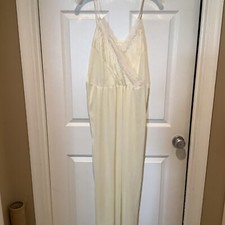 Vintage Off White Nylon Lace Trim Crossover Bust Nightgown Spaghetti Straps M-L