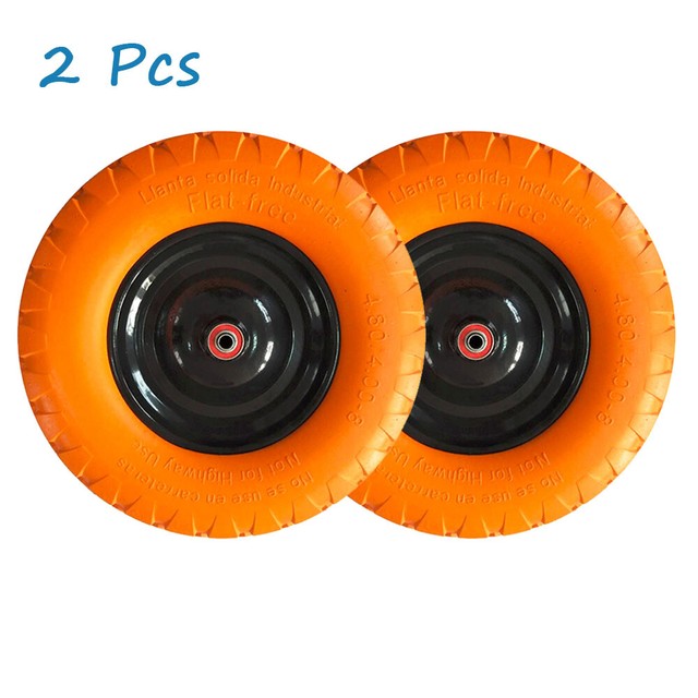2Pcs 16" Flat Free Wheel Barrow Wheelbarrow Tire Solid Foam 5/8 Axle