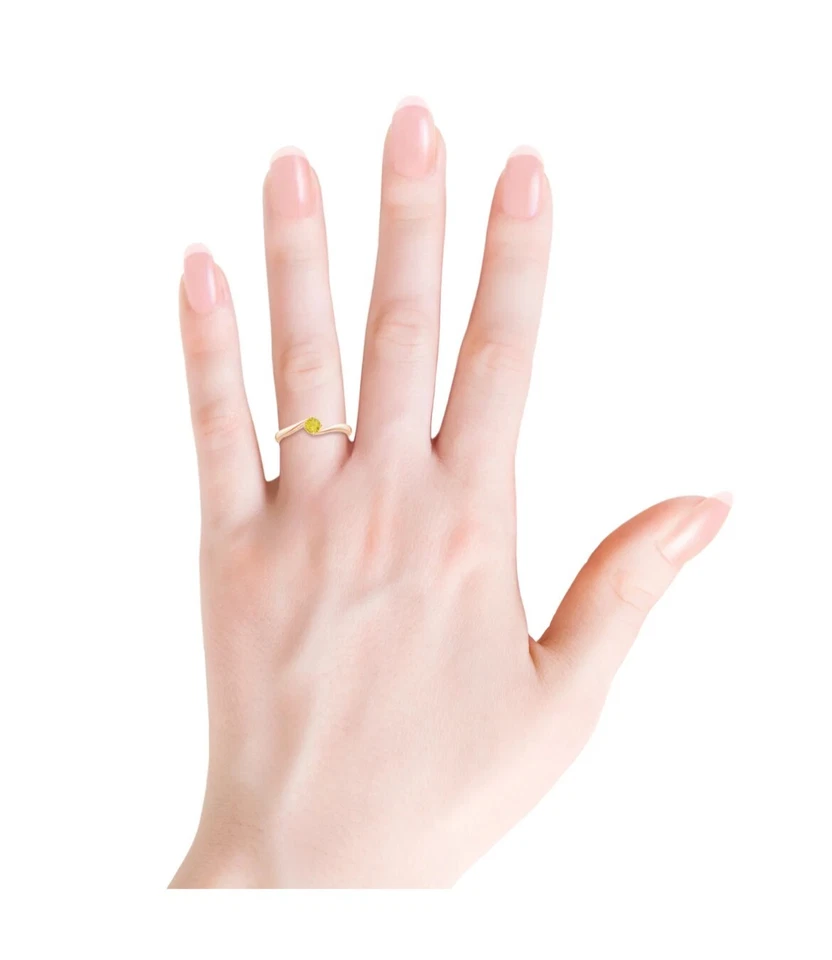 yellow Sapphire Round Cut Ring 10k Ros Gold Plated Solitaire Engagement Ring - Image 4 of 4