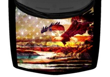 Scenic Flying Bald Eagle American Flag Vinyl Decal Hood Wrap Graphic Truck Car