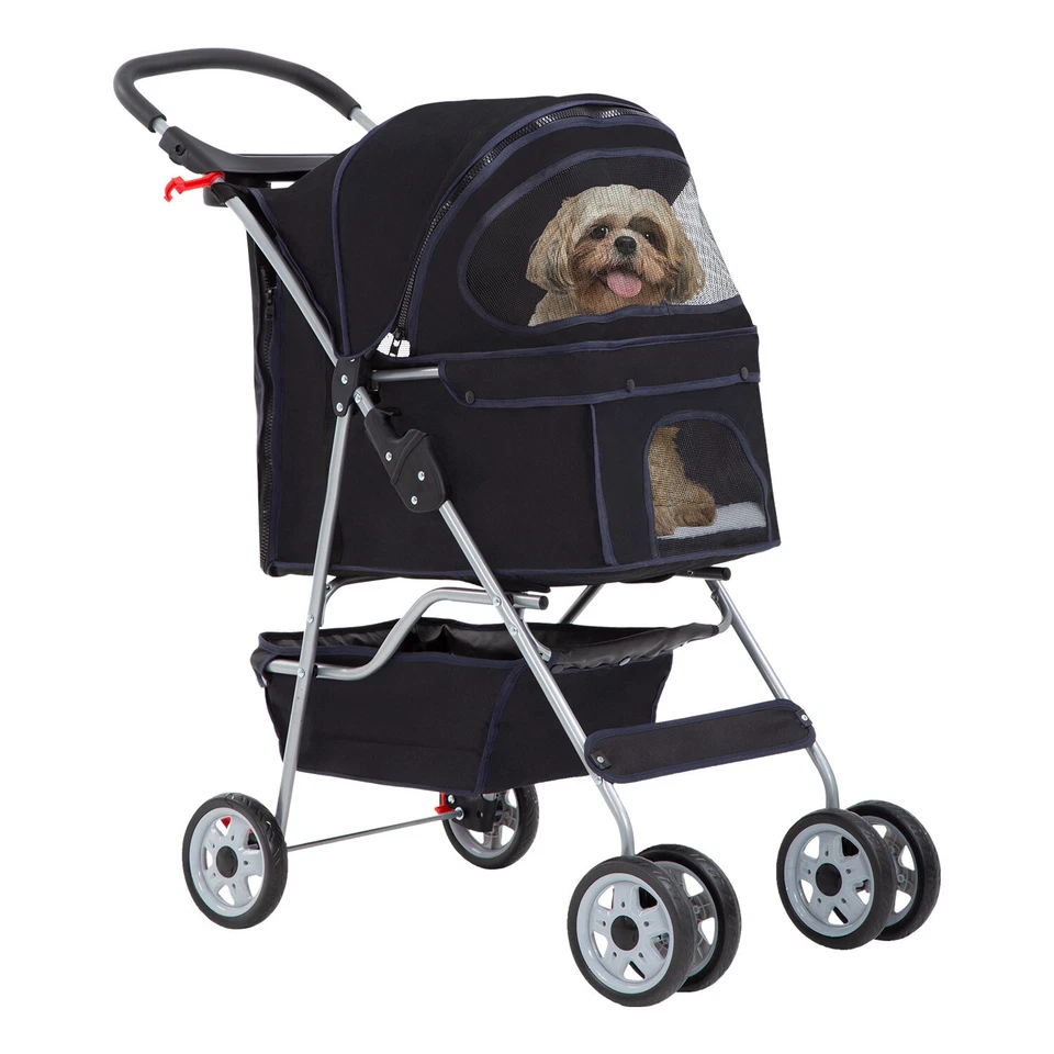 4 Wheels Pet Stroller Dog Cat Cage Jogger Stroller for Medium Small Dogs Cats - Image 2 of 4