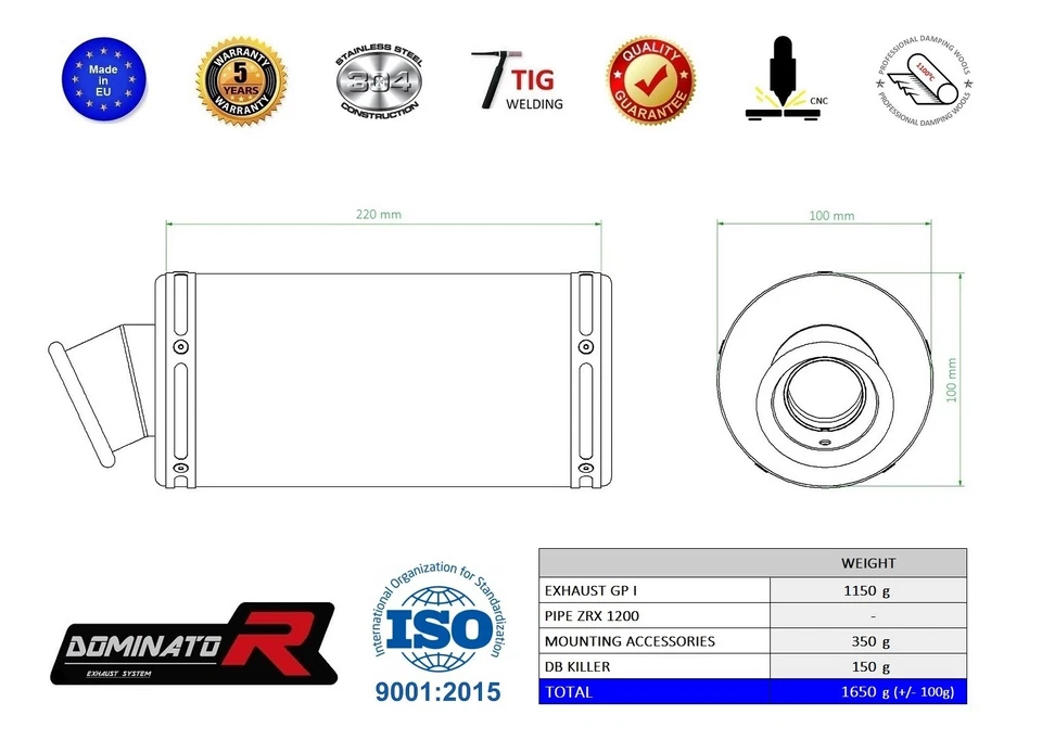 Silenciador de escape DOMINATOR GP I KAWASAKI ZRX 1200 S 01-07 + DB KILLER Foto 4 de 4
