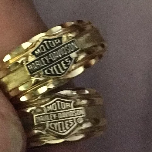 Mens Set Identical Matching 10K Yellow Gold Harley Davidson Ring