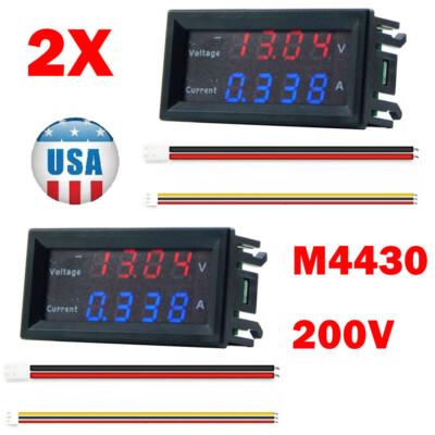2x M4430 DC 200V Digital Voltmeter Ammeters LED Display Voltage Amp Panel Meter