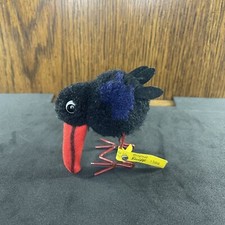 Steiff Woolen Raven Crow 1950s ID Button Tag 8cm 3in Metal Legs Wool PomPoms Vtg