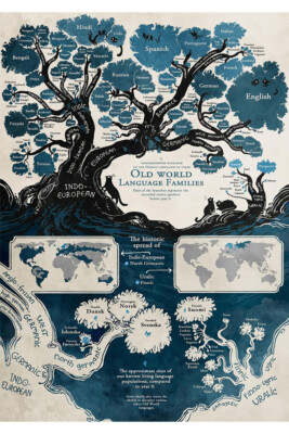 24x36 Inches Indo-European Language Tree Map Educational Print Poster Wall Chart