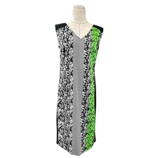 Rickie Freeman Teri Jon Black White Green V-Neck Mixed Sleeveless Dress Size 6