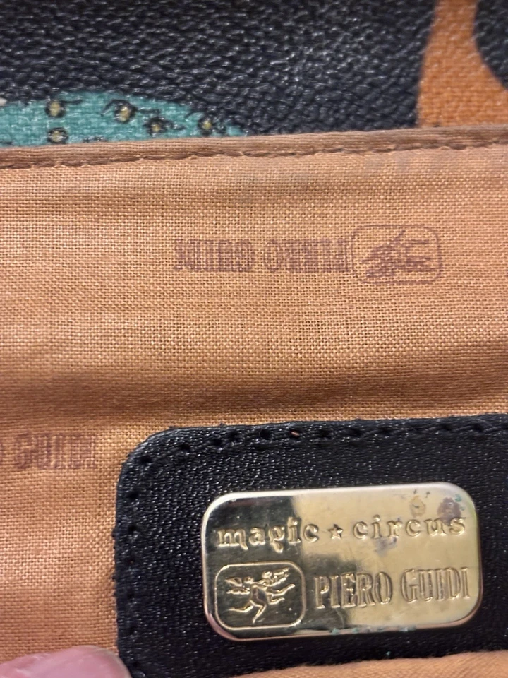 Vintage Piero Guidi Black Multi Magic Circus Envelope CLUTCH Leather Accents - Image 2 of 4